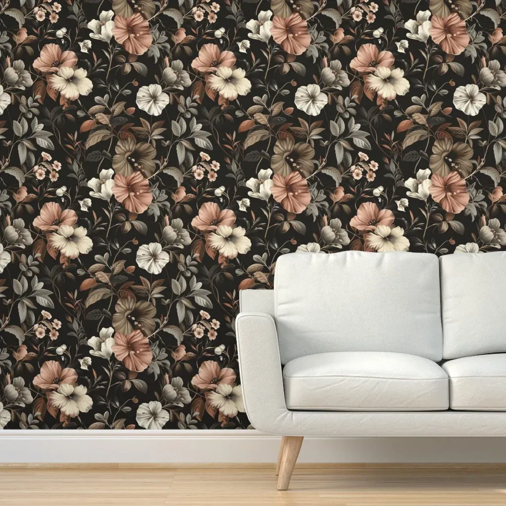 Gothic Garden Vintage Floral Peel and Stick Wallpaper - Dusty Rose product