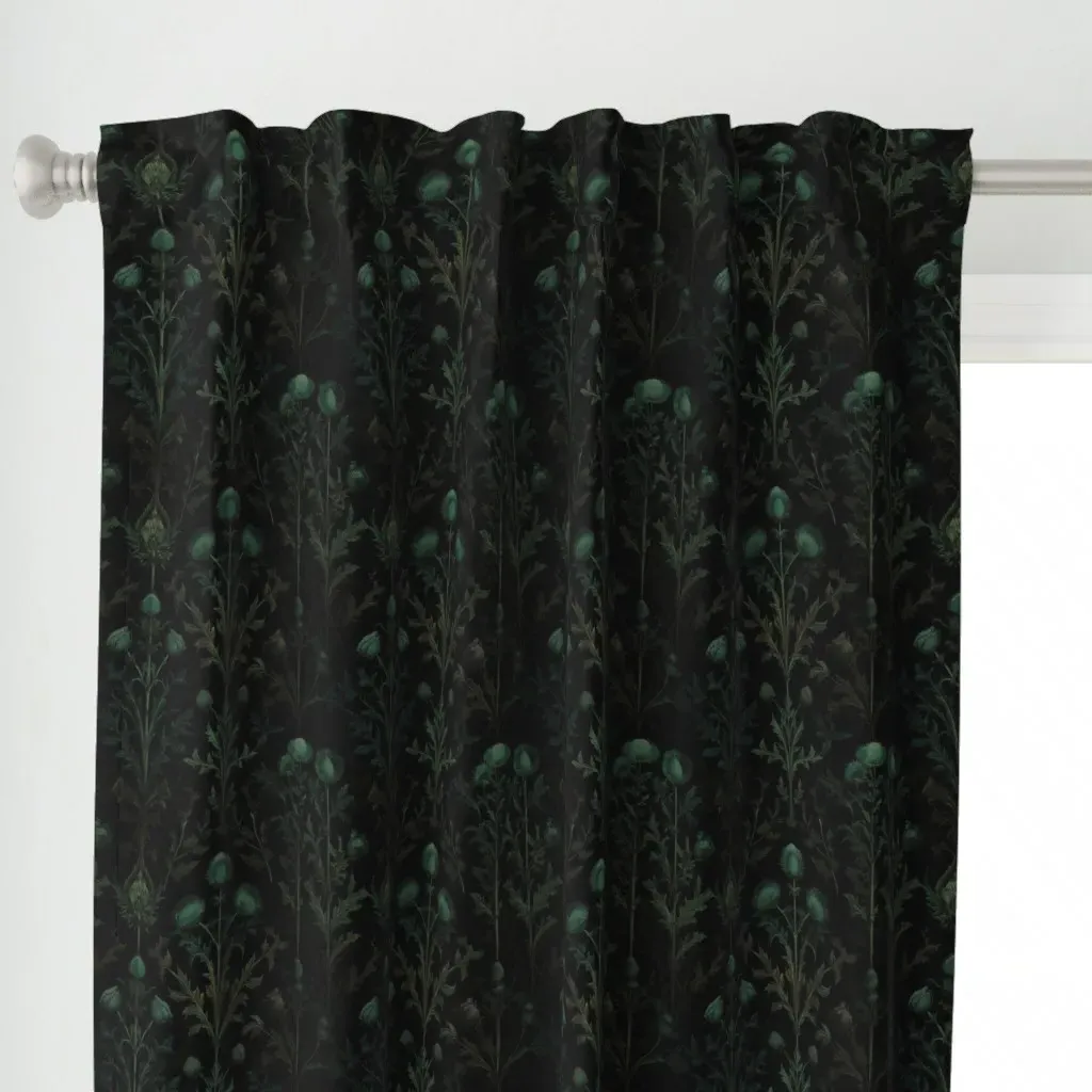 Gothic Green Thistles Curtain Panel - Green alternate view