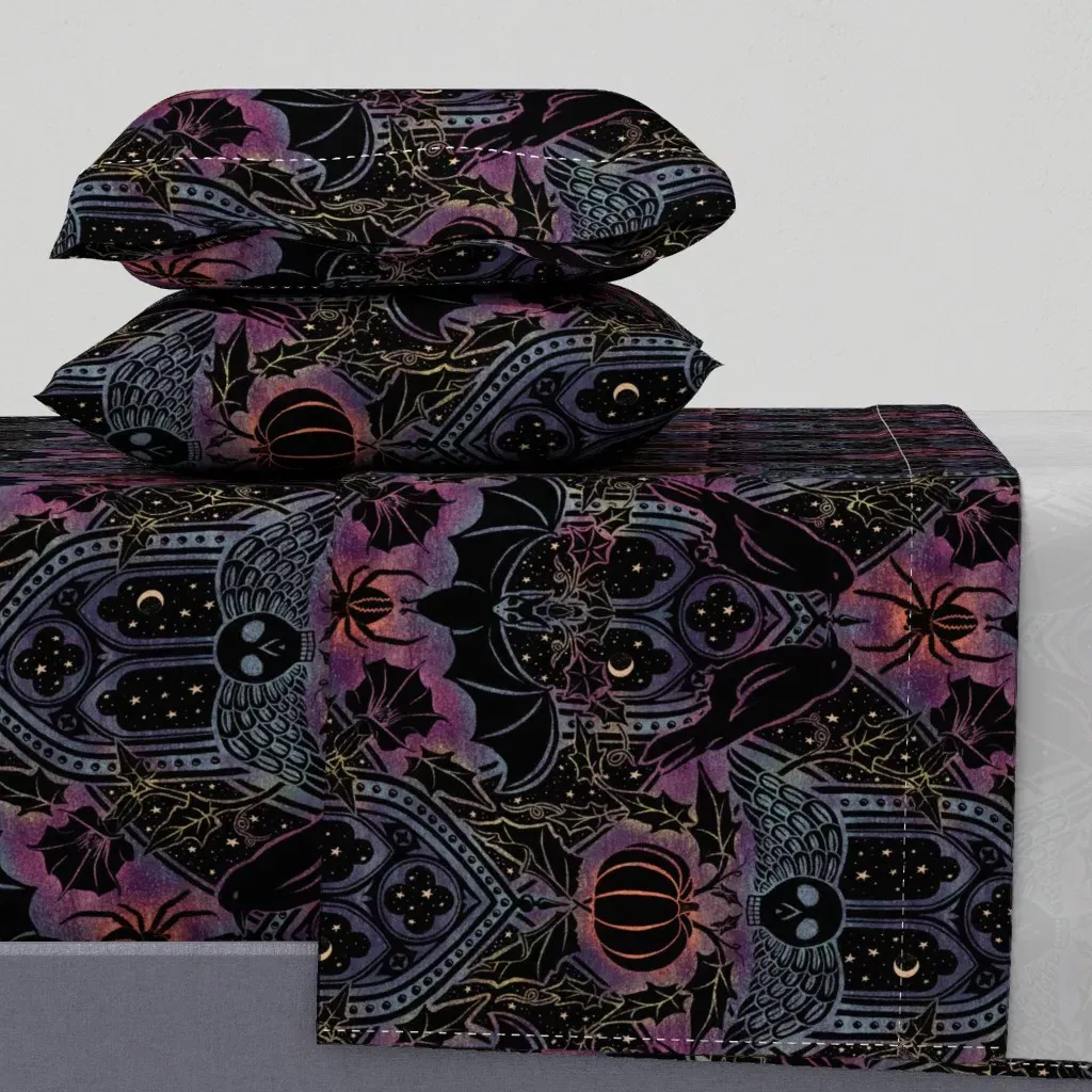 Gothic Halloween Celestial Rainbow Twin XL Sheet Set - Dark Purple product