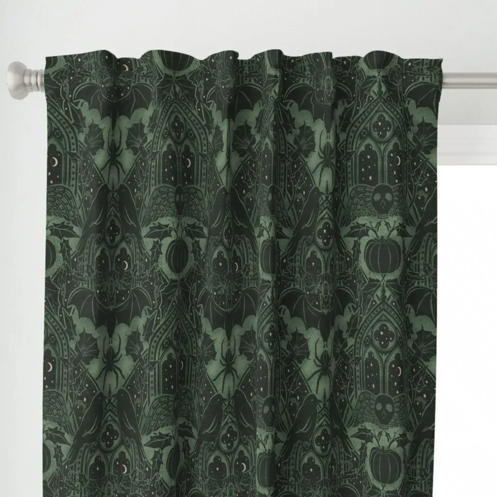 Gothic Halloween Large Curtain Panel - Dark Green alternate view