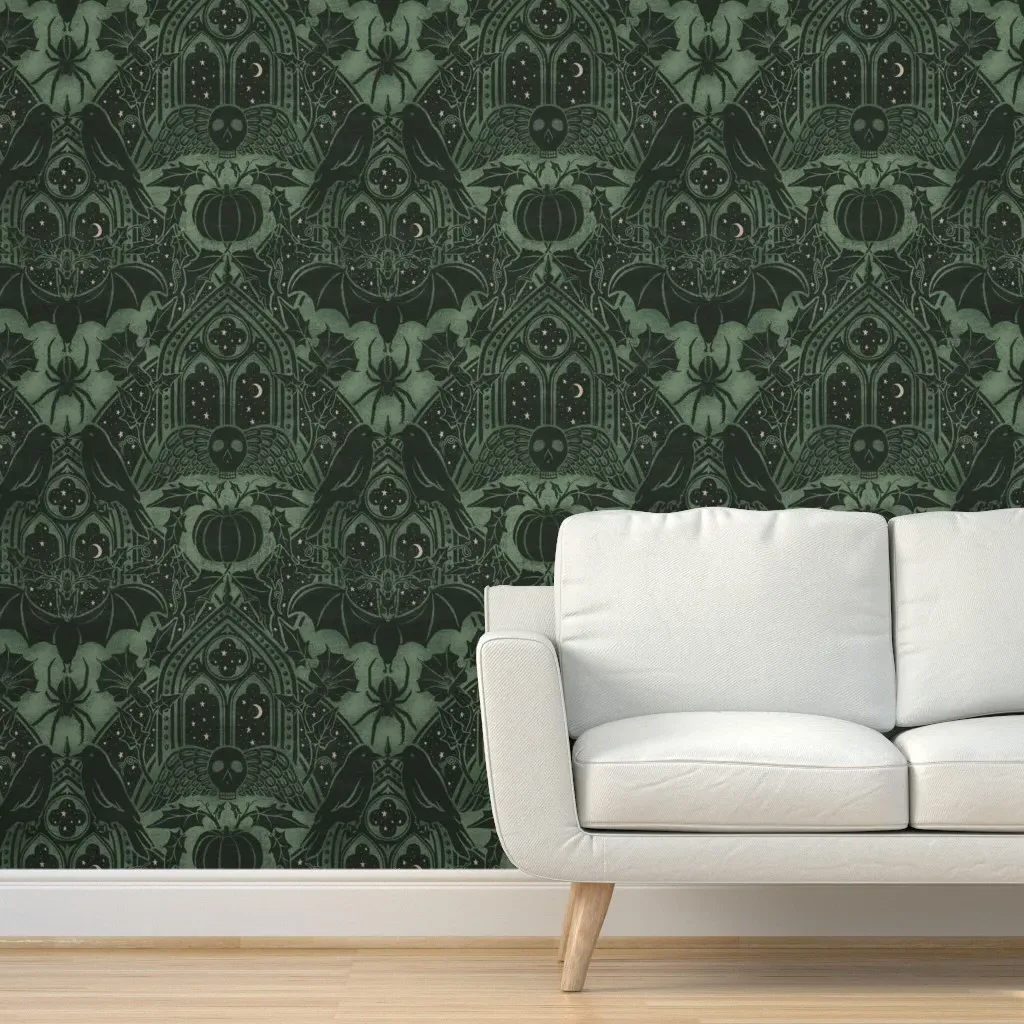Gothic Halloween Peel and Stick Wallpaper - Dark Green product