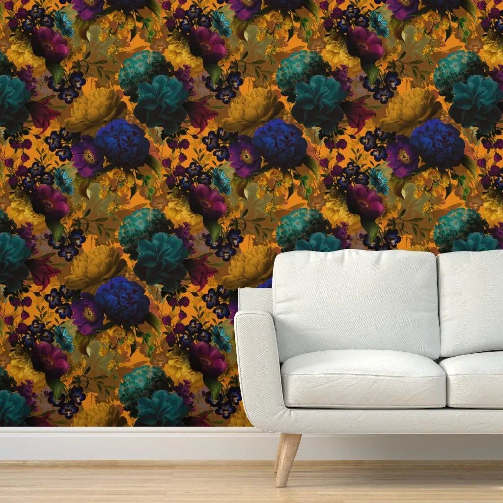 Gothic Peonies Baroque Floral Peel and Stick Wallpaper - Dark Blue product