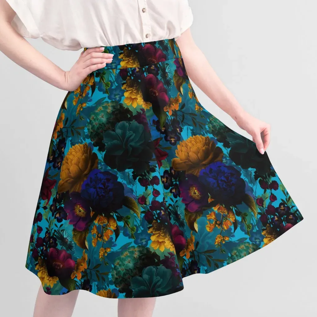 Gothic Peonies Baroque Floral Printed Fabric - Dark Blue alternate view