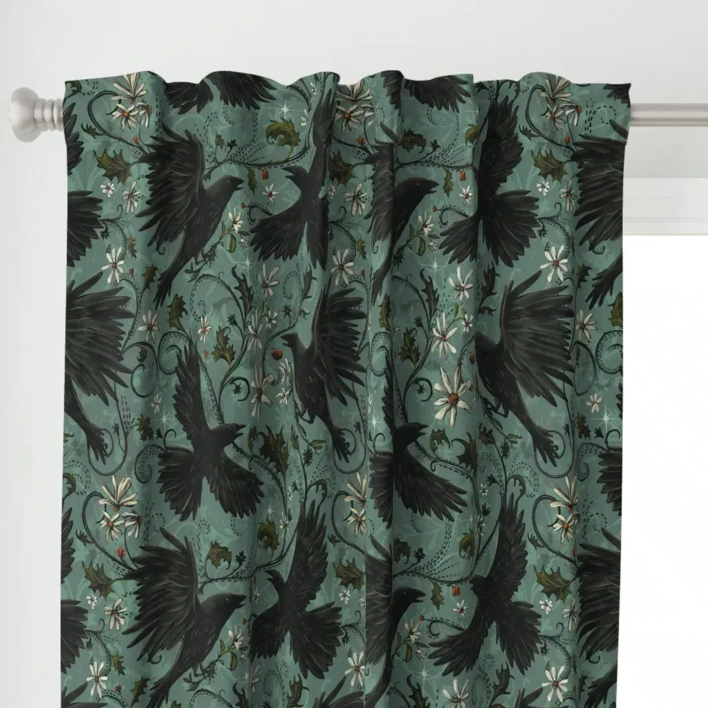 Gothic Raven Mystic Crows Curtain Panel - Black alternate view