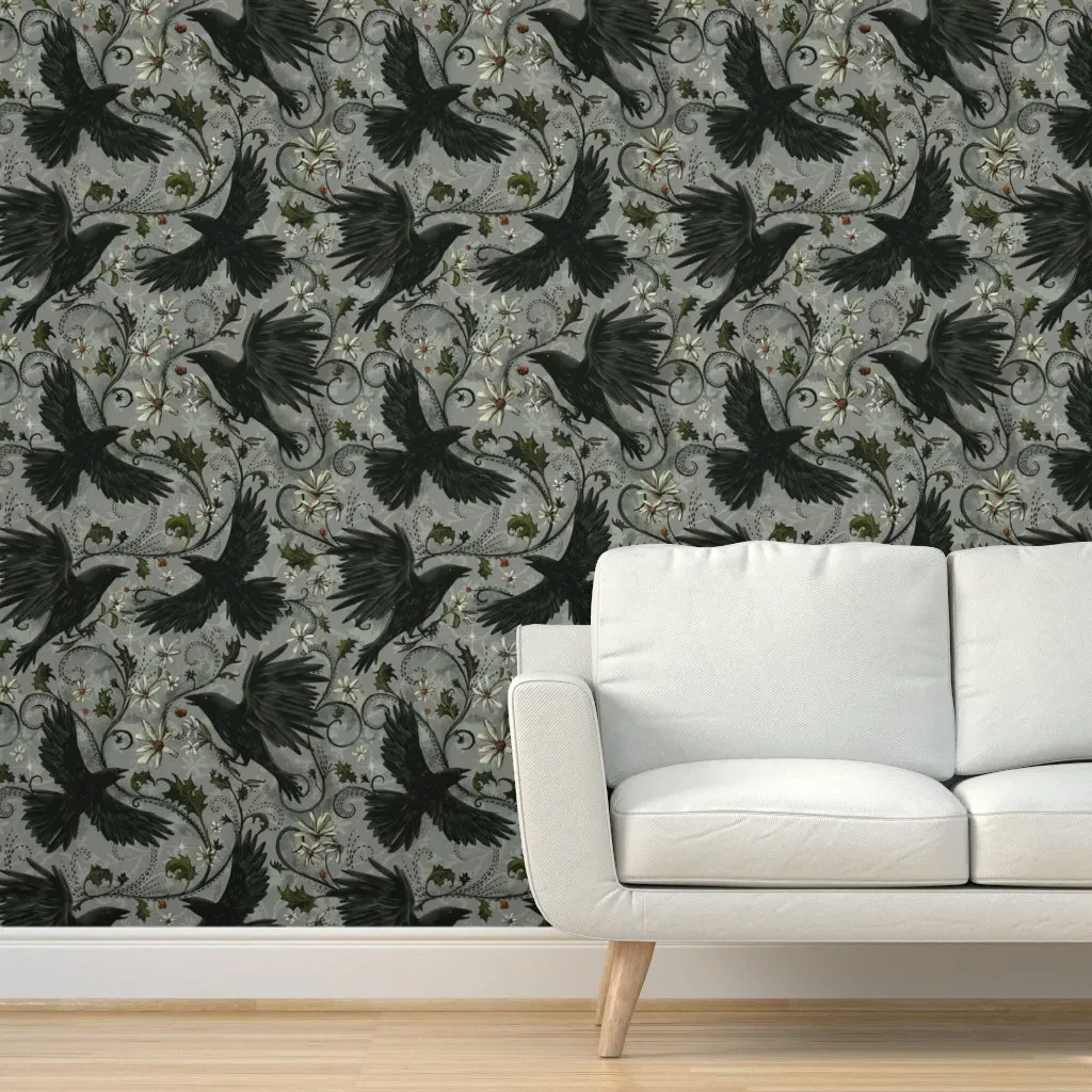 Gothic Raven Mystic Crows Peel and Stick Wallpaper - Smoke product