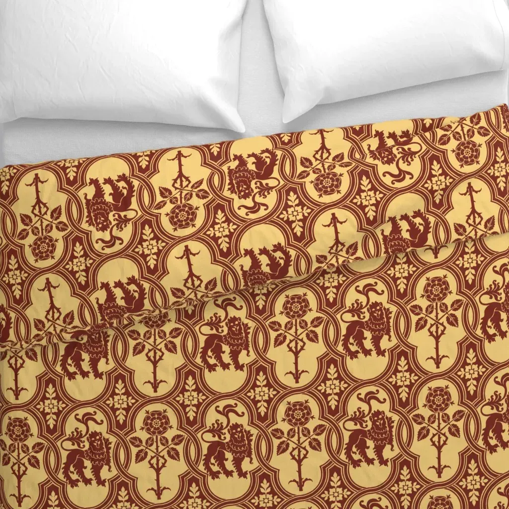 Gothic Revival Lion And Rose Duvet Cover - Burgundy alternate view