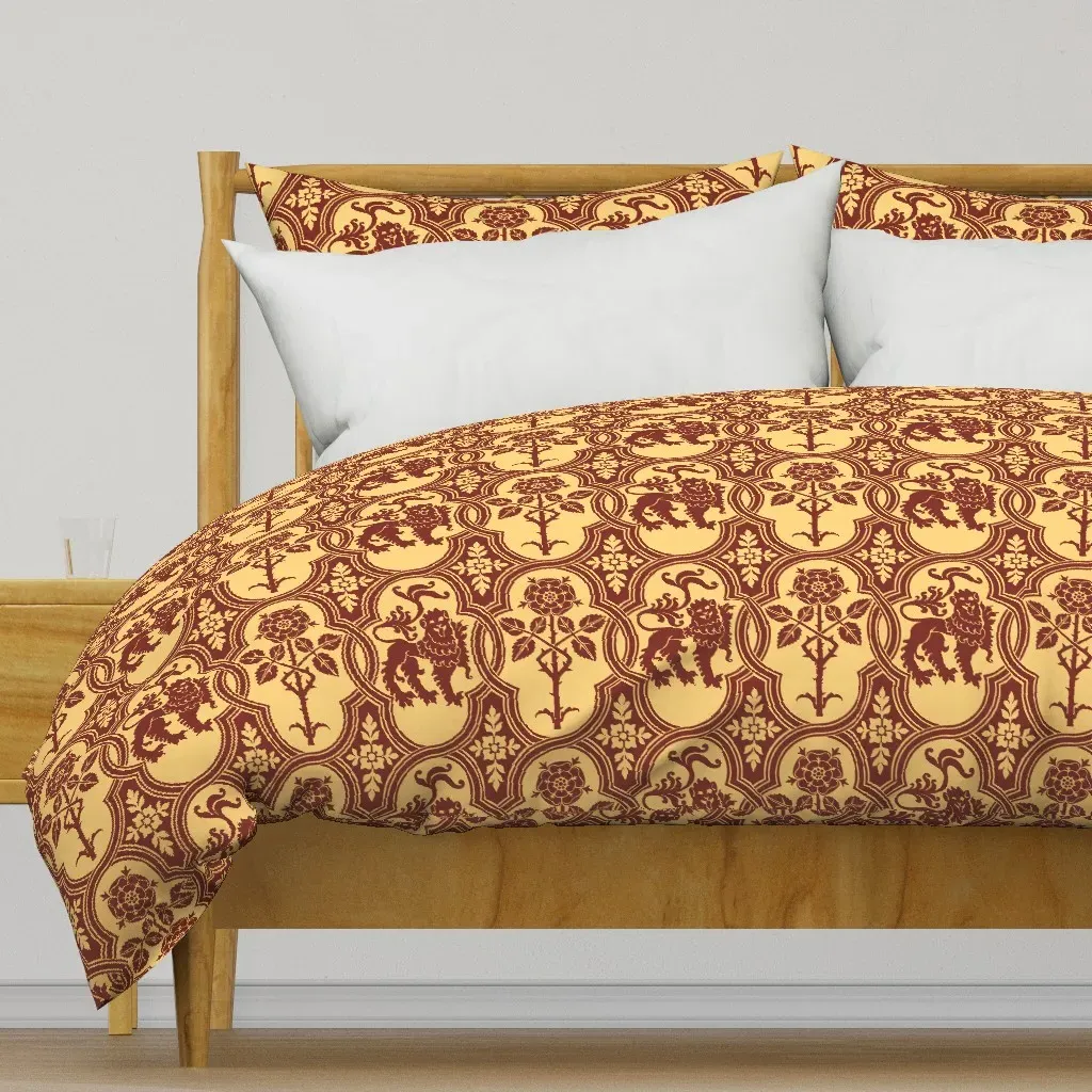 Gothic Revival Lion And Rose Duvet Cover - Burgundy product