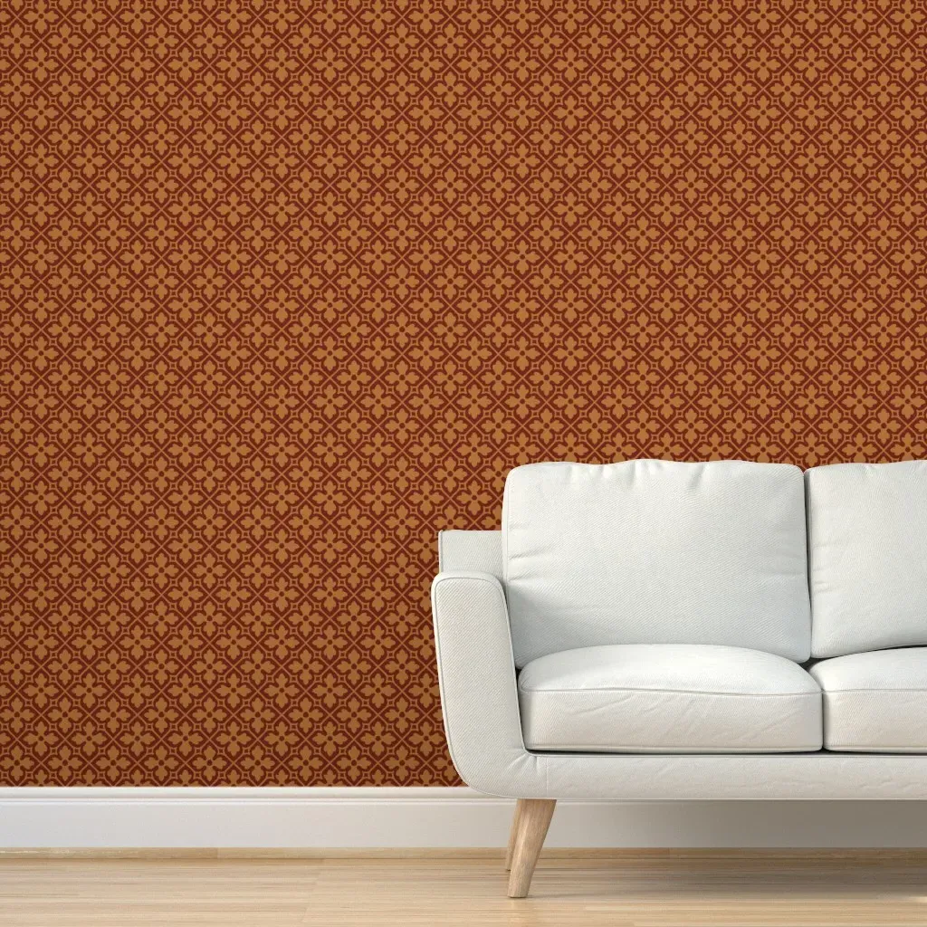 Gothic Revival Quatrefoil Lattice Peel and Stick Wallpaper - Burnt Orange product