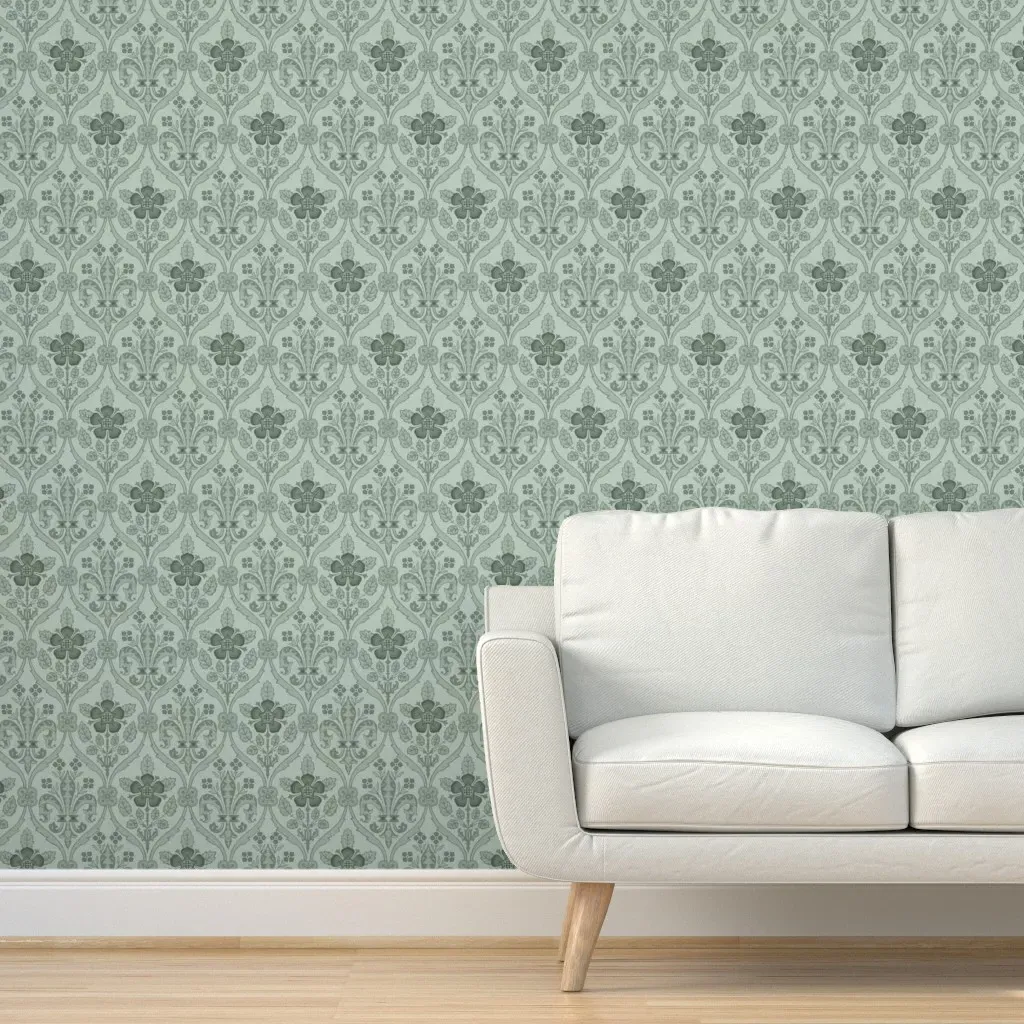 Gothic Revival Roses And Lilies Peel and Stick Wallpaper - Sage Green product