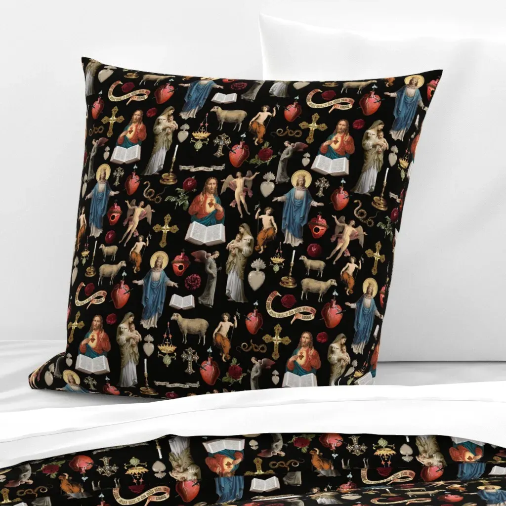 Gothic Vintage Christmas Jesus Christ Euro Pillow Sham - Red product