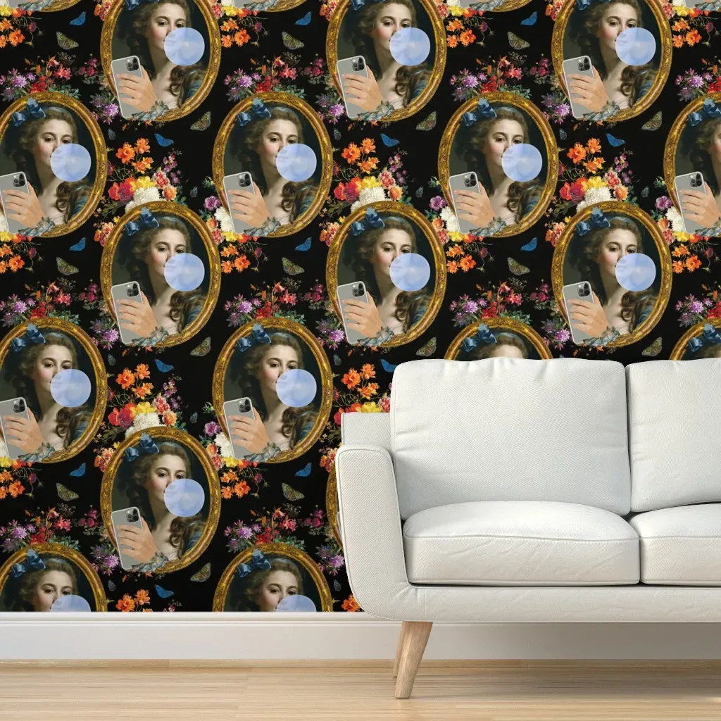 Gotta Kiss Myself Floral Peel and Stick Wallpaper - Black product
