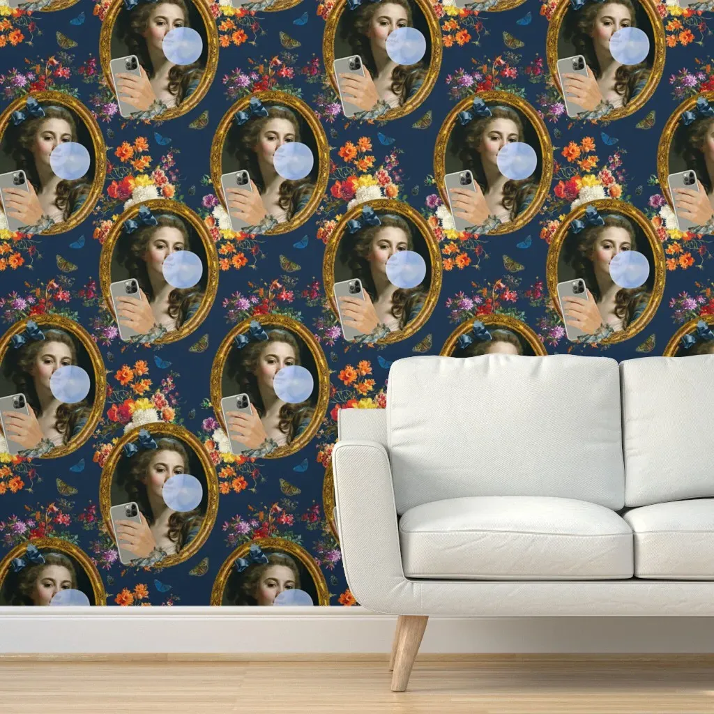Gotta Kiss Myself Floral Peel and Stick Wallpaper - Navy Blue product
