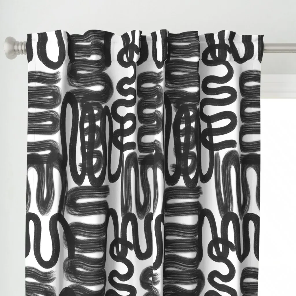 Graffiti Squiggle Curtain Panel - Black alternate view