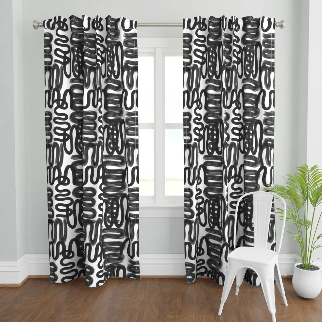 Graffiti Squiggle Curtain Panel - Black product