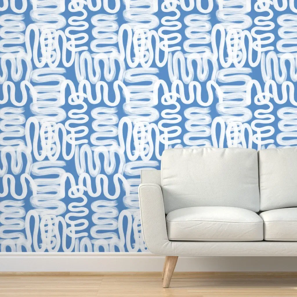Graffiti Squiggle Peel and Stick Wallpaper - Blue, White product