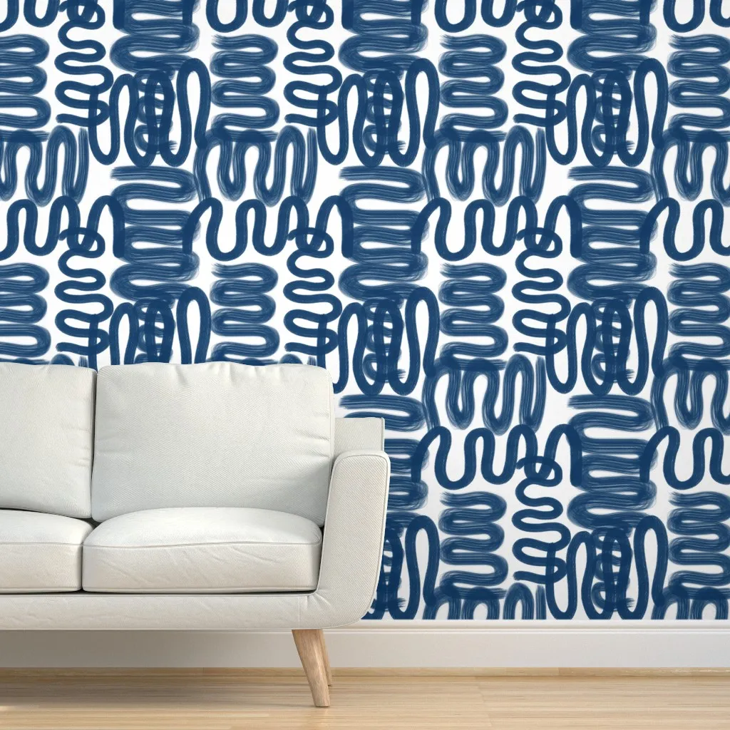 Graffiti Squiggle Peel and Stick Wallpaper - Indigo, White product