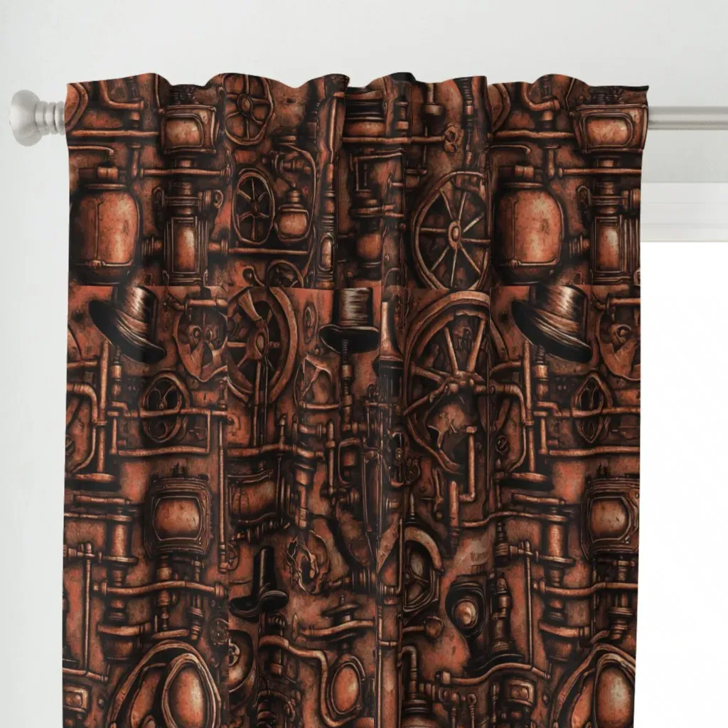 Graffiti Steampunk Design Curtain Panel - Copper alternate view