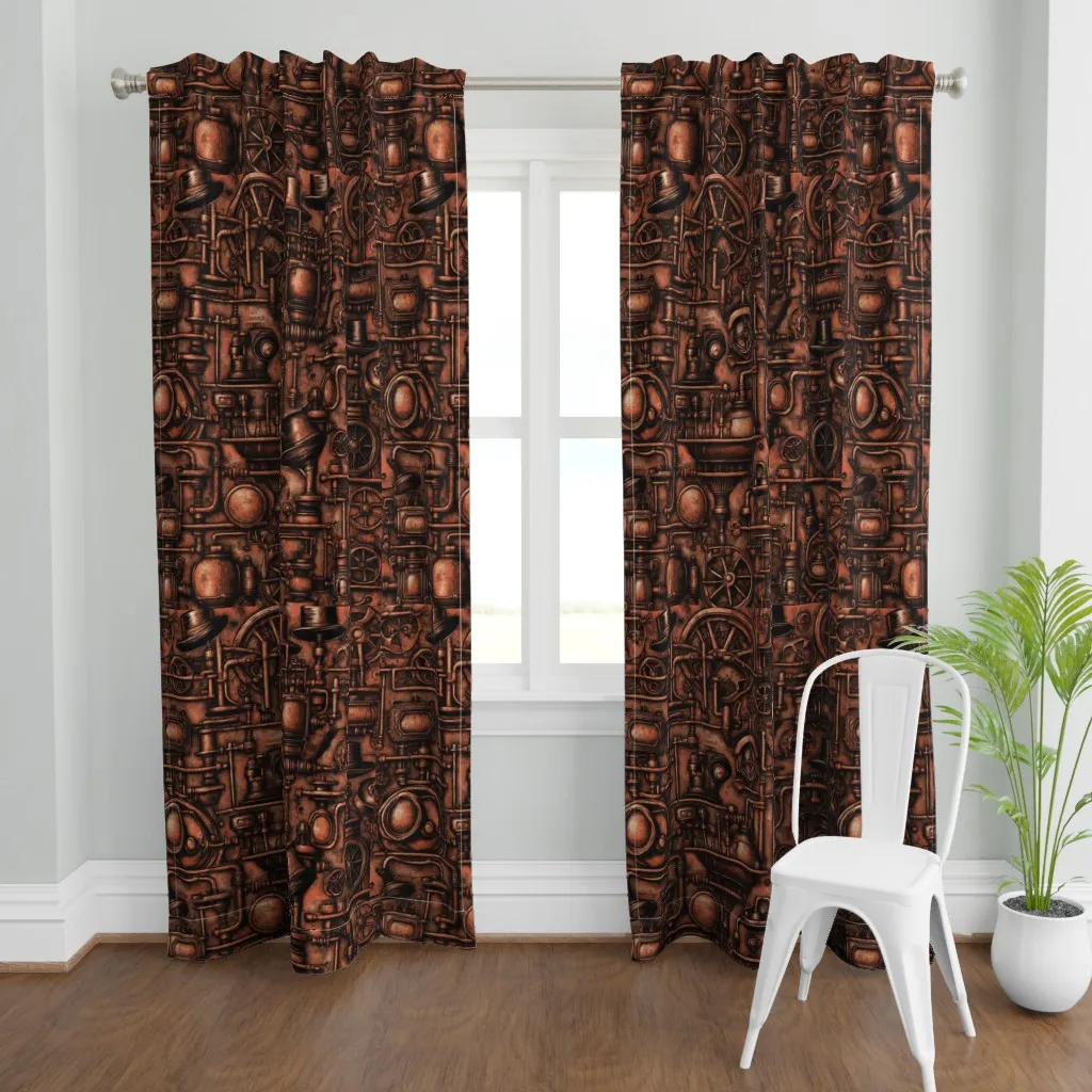 Graffiti Steampunk Design Curtain Panel - Copper product