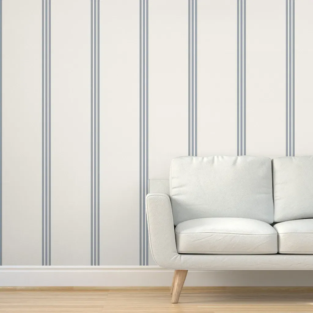 Grain Sack French Country Farmhouse Ticking Peel and Stick Wallpaper - Navy Blue product