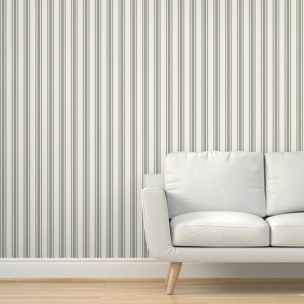 Grain Sack Ticking Peel and Stick Wallpaper - Green, Cream product