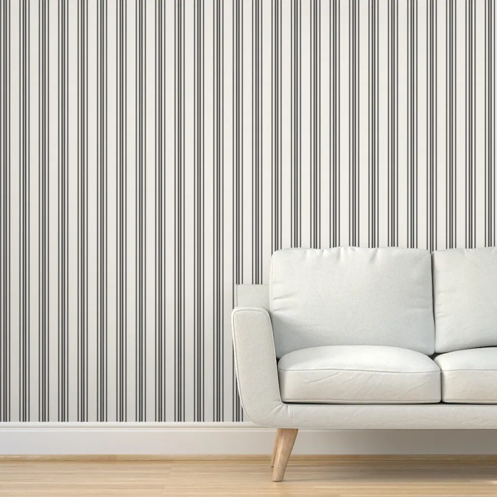 Grain Sack Ticking Stripe Peel and Stick Wallpaper - Black, Cream product
