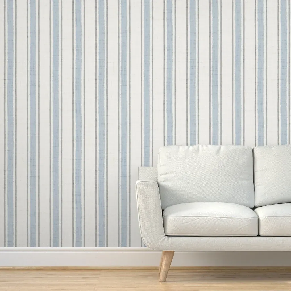 Grainy Ticking Stripes Peel and Stick Wallpaper - Ivory, Blue, Gray product