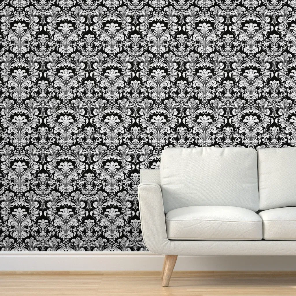 Grand Baroque Damask Peel and Stick Wallpaper - White product
