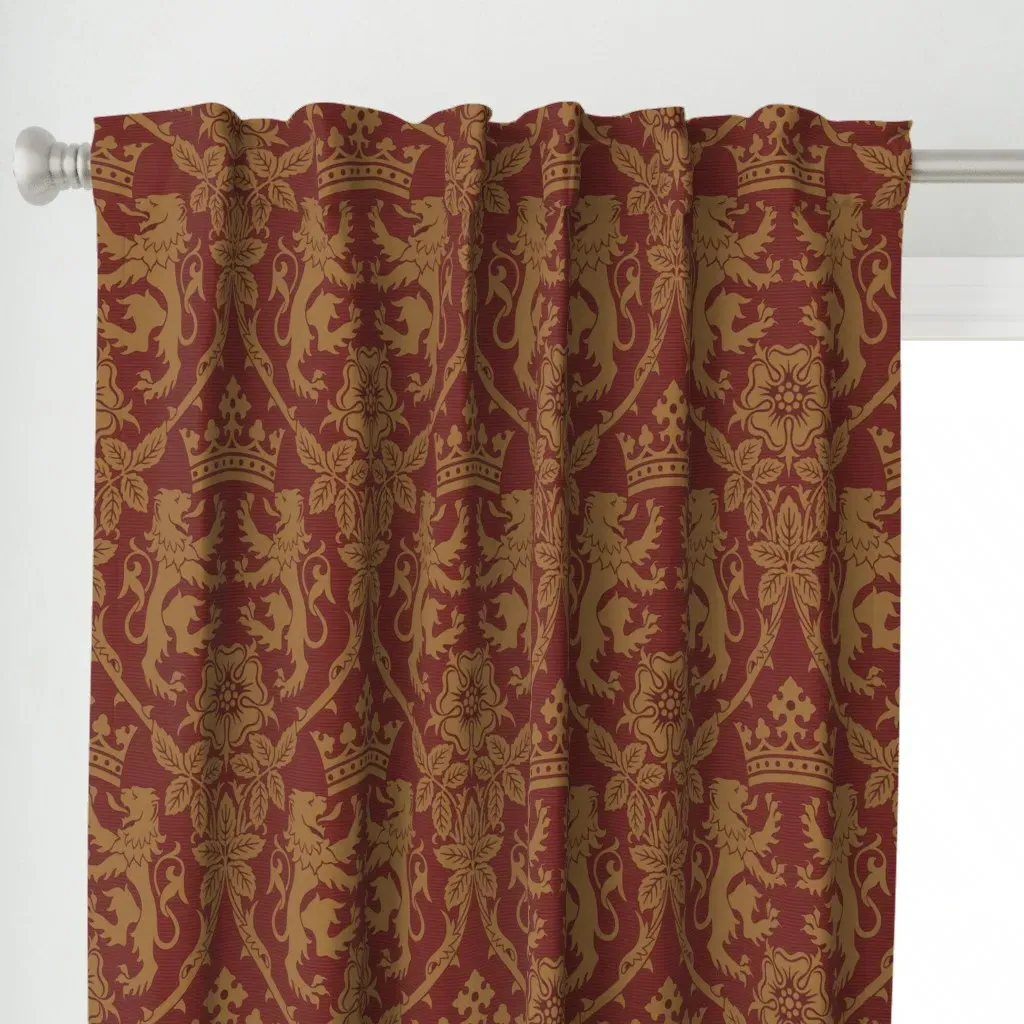 Grand Lion & Rose Curtain Panel - Burgundy alternate view