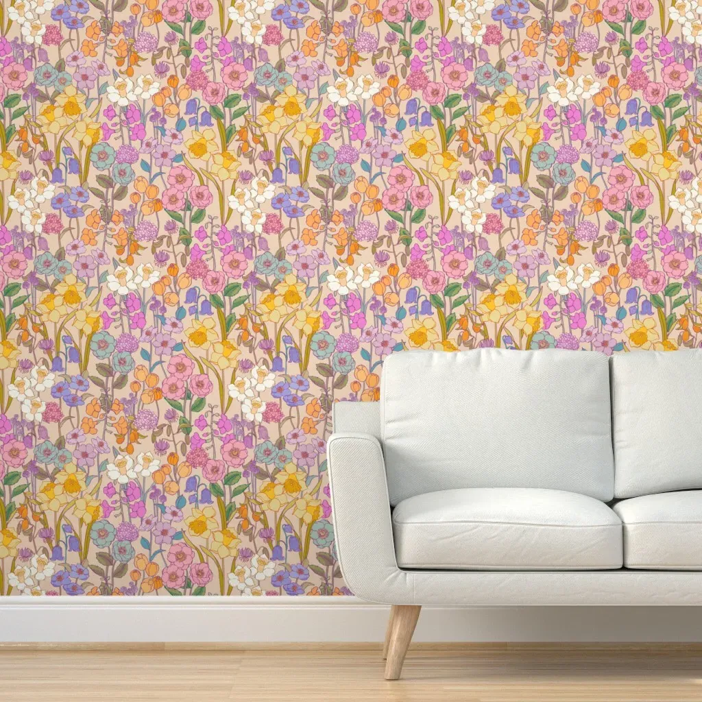 Grandma's Garden Large Peel and Stick Wallpaper - Apricot product