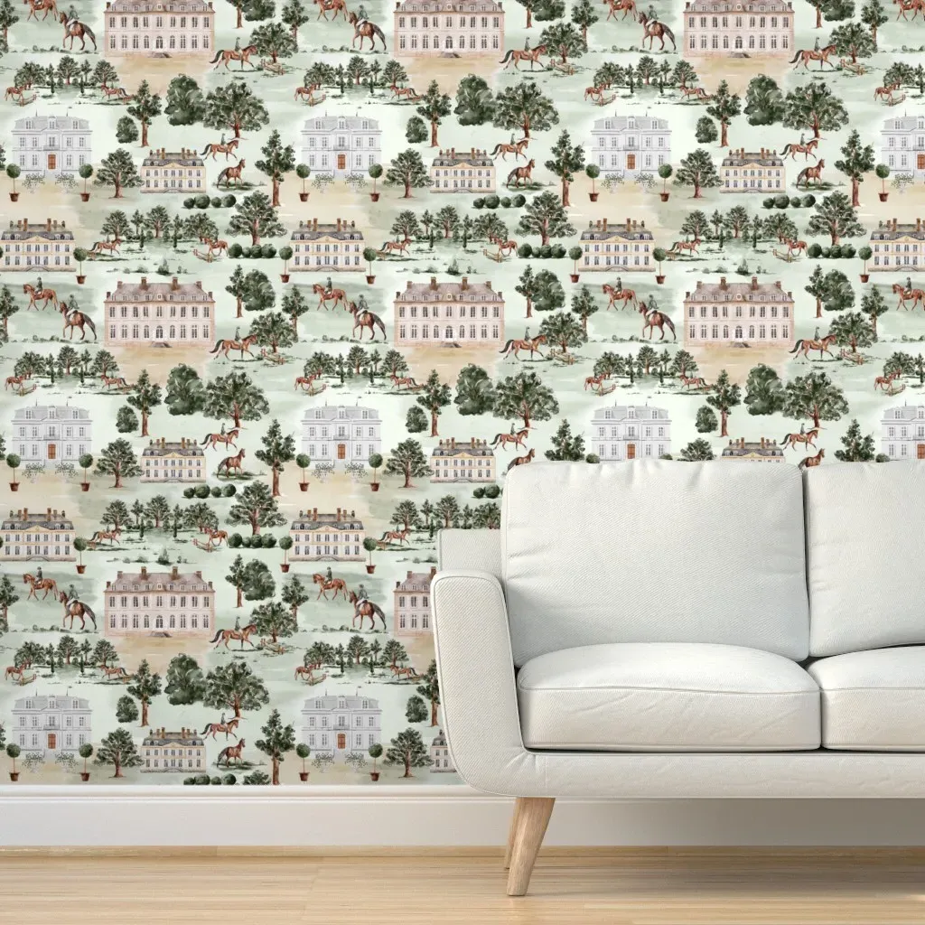 Grandmillennial English Landscape Peel and Stick Wallpaper - Pale Green product