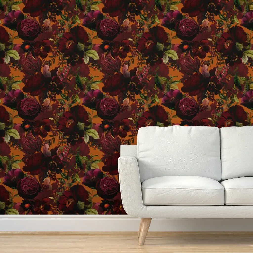 Grandmillennial Gothic Floral Peel and Stick Wallpaper - Burgundy product