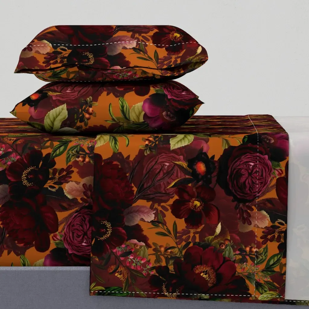 Grandmillennial Gothic Floral Queen Sheet Set - Burgundy product