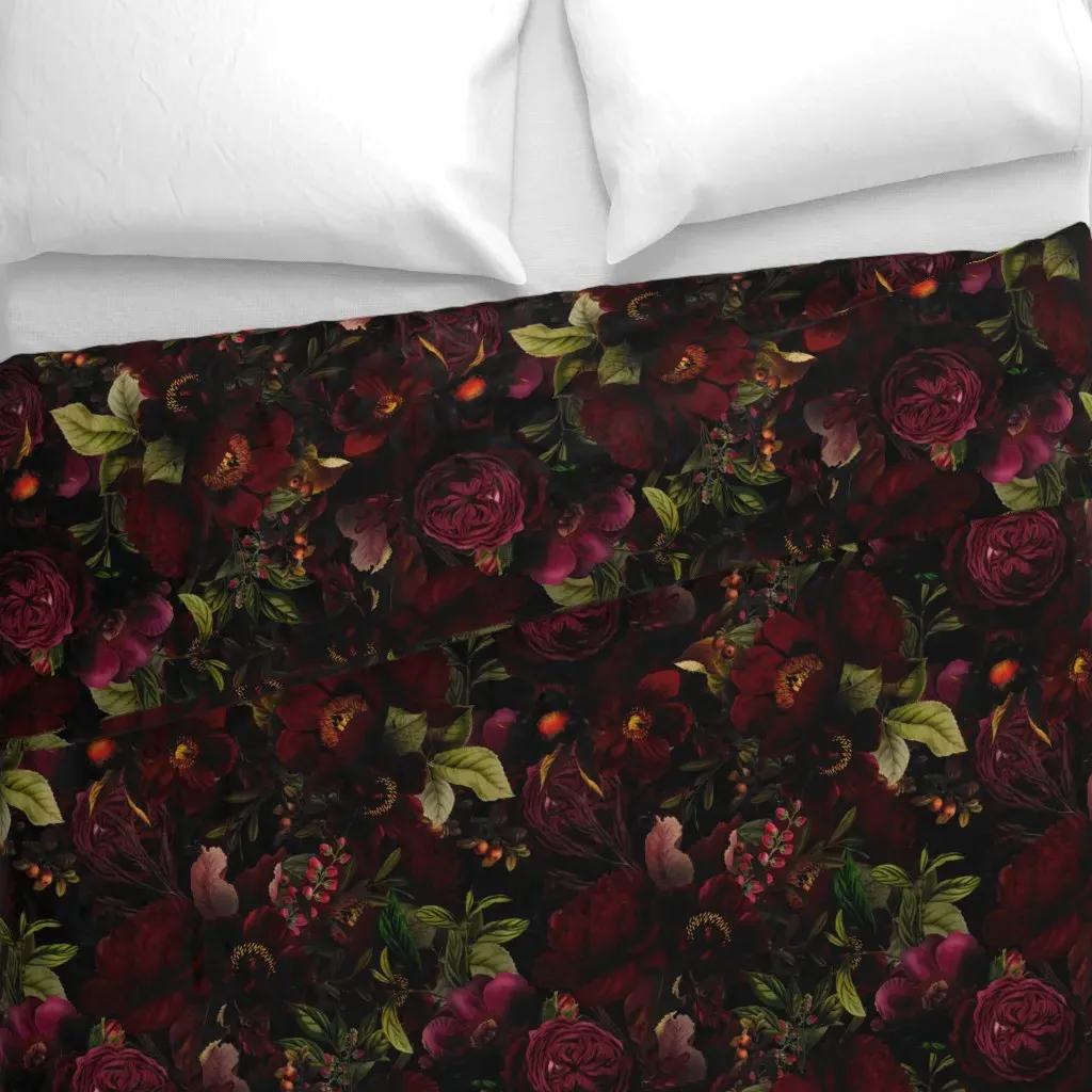 Grandmillennial Peonies Gothic Duvet Cover - Dark Red alternate view