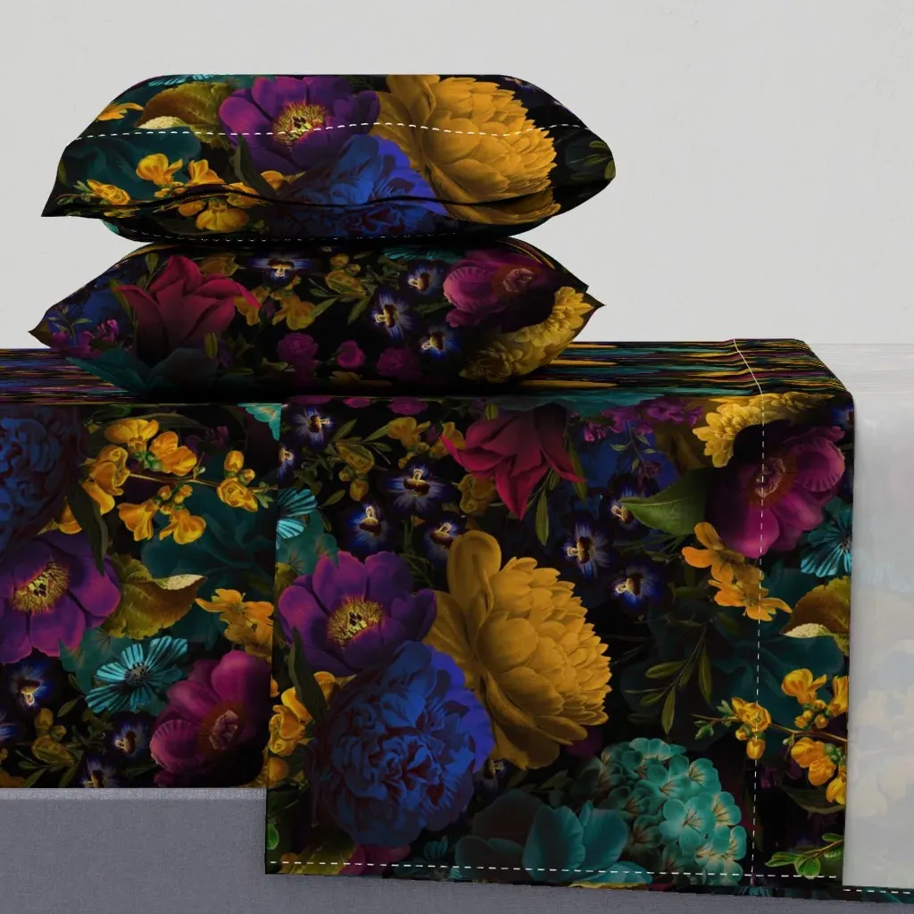 Grandmillennial Peonies King Size Sheet Set - Dark Teal product