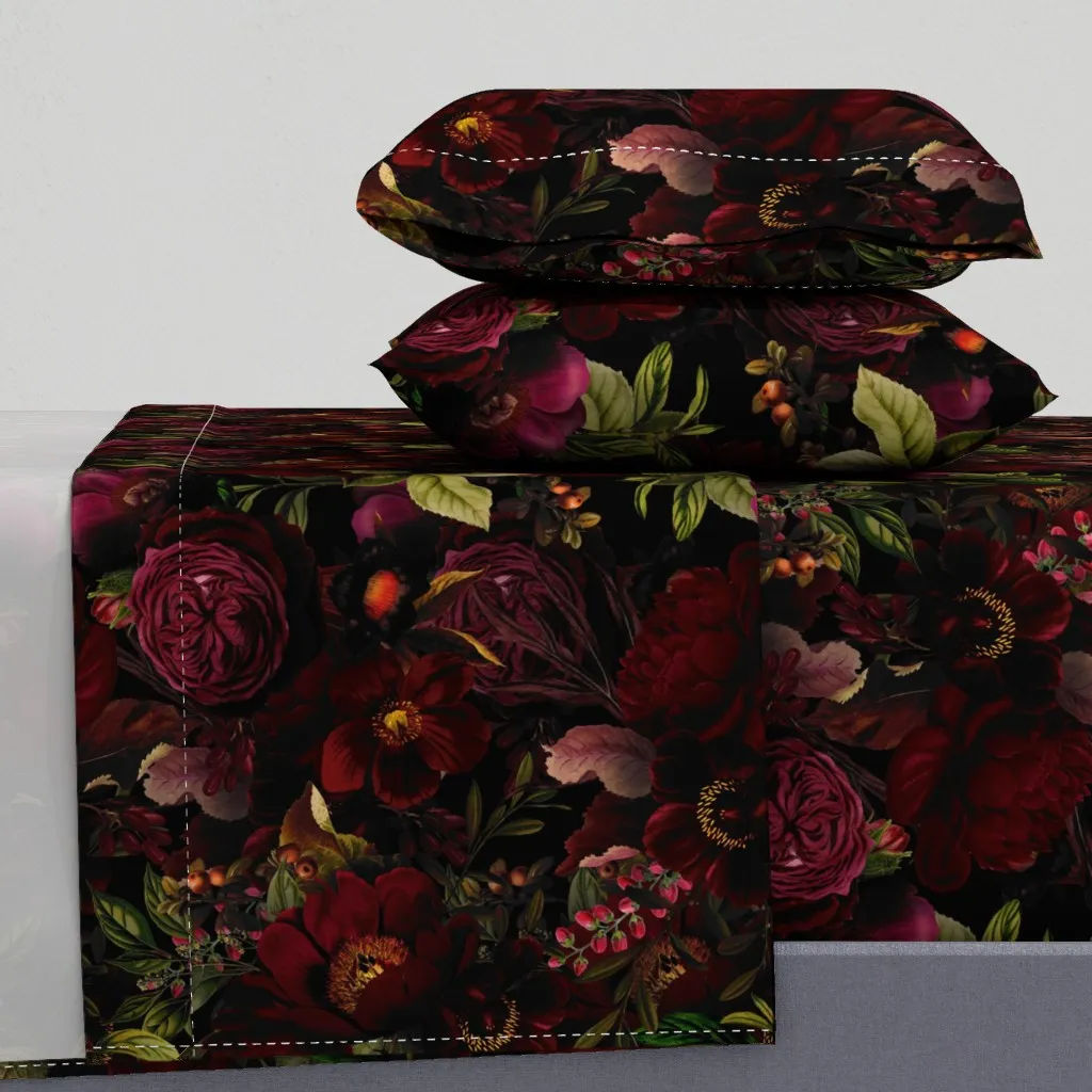 Grandmillennial Peonies Queen Sheet Set - Dark Red product
