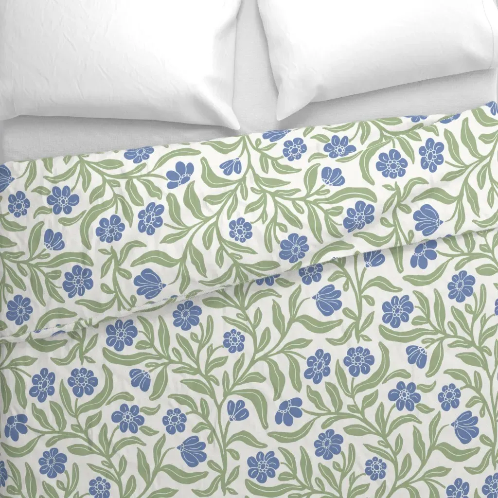 Grandmillennial Preppy Duvet Cover - Blue alternate view