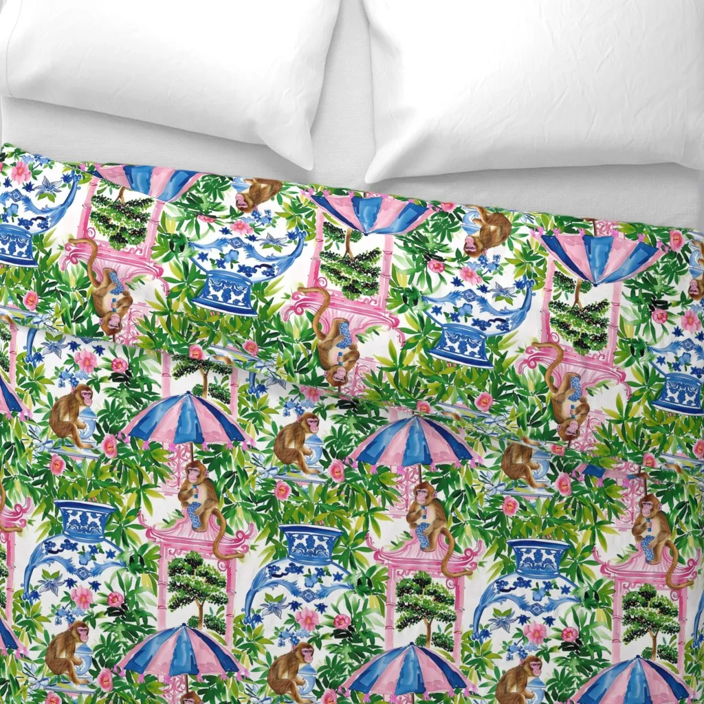 Grandmillennial Style Monkeys Duvet Cover - Pink alternate view