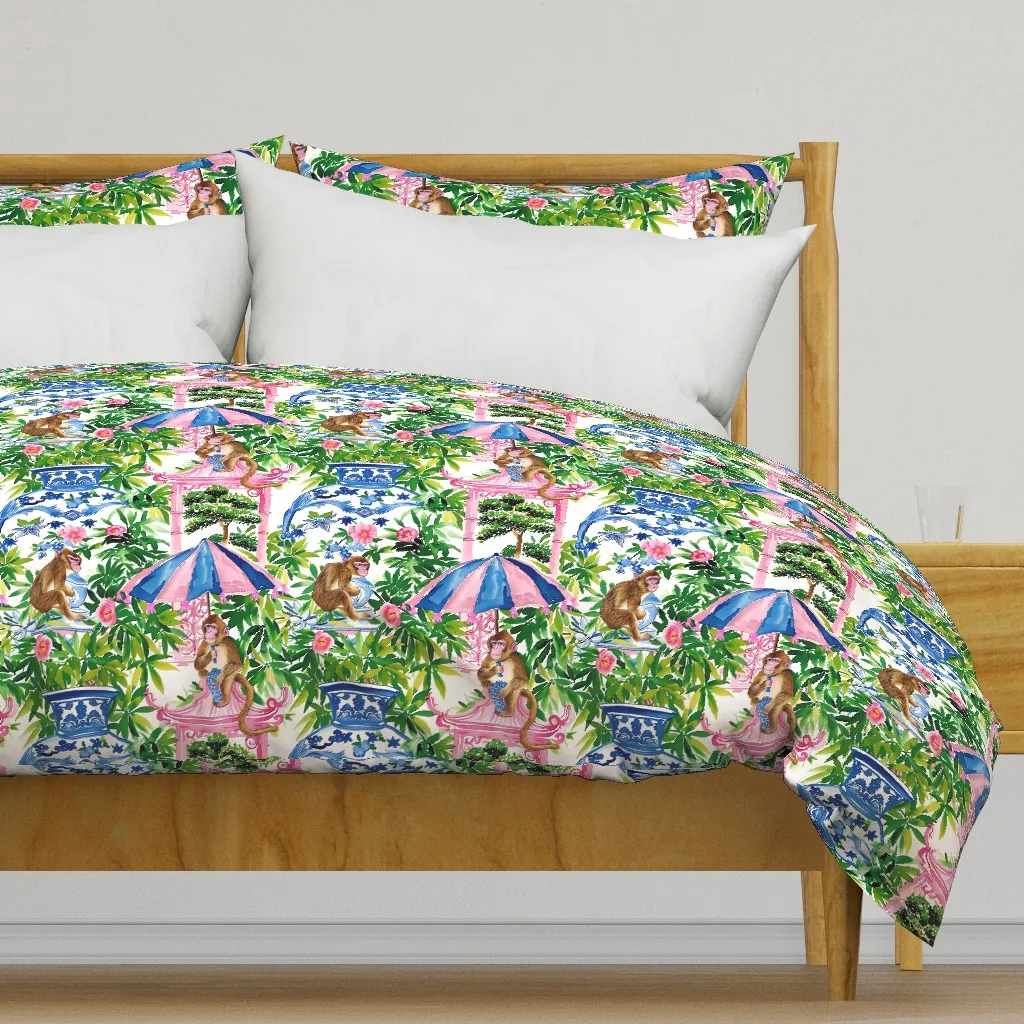 Grandmillennial Style Monkeys Duvet Cover - Pink product