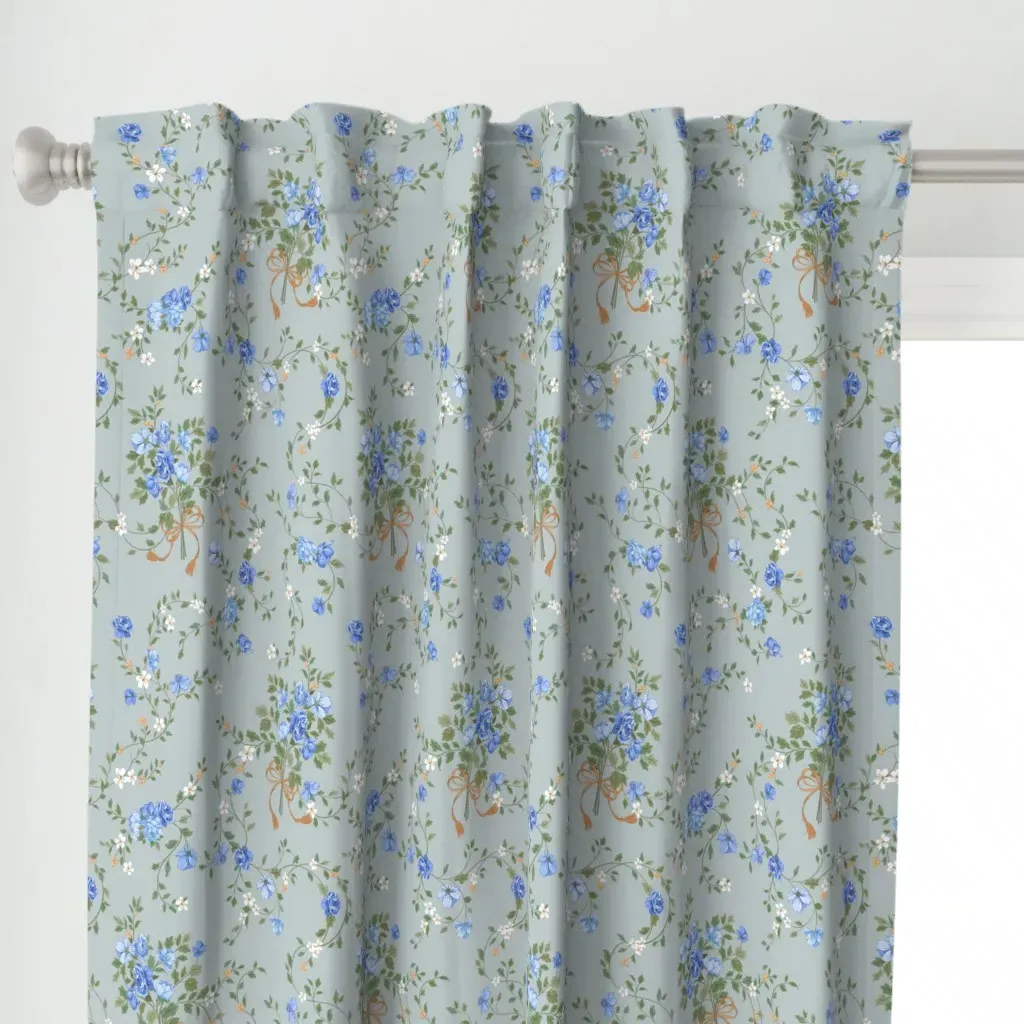 Grandmillennial Vintage Curtain Panel - Blue alternate view