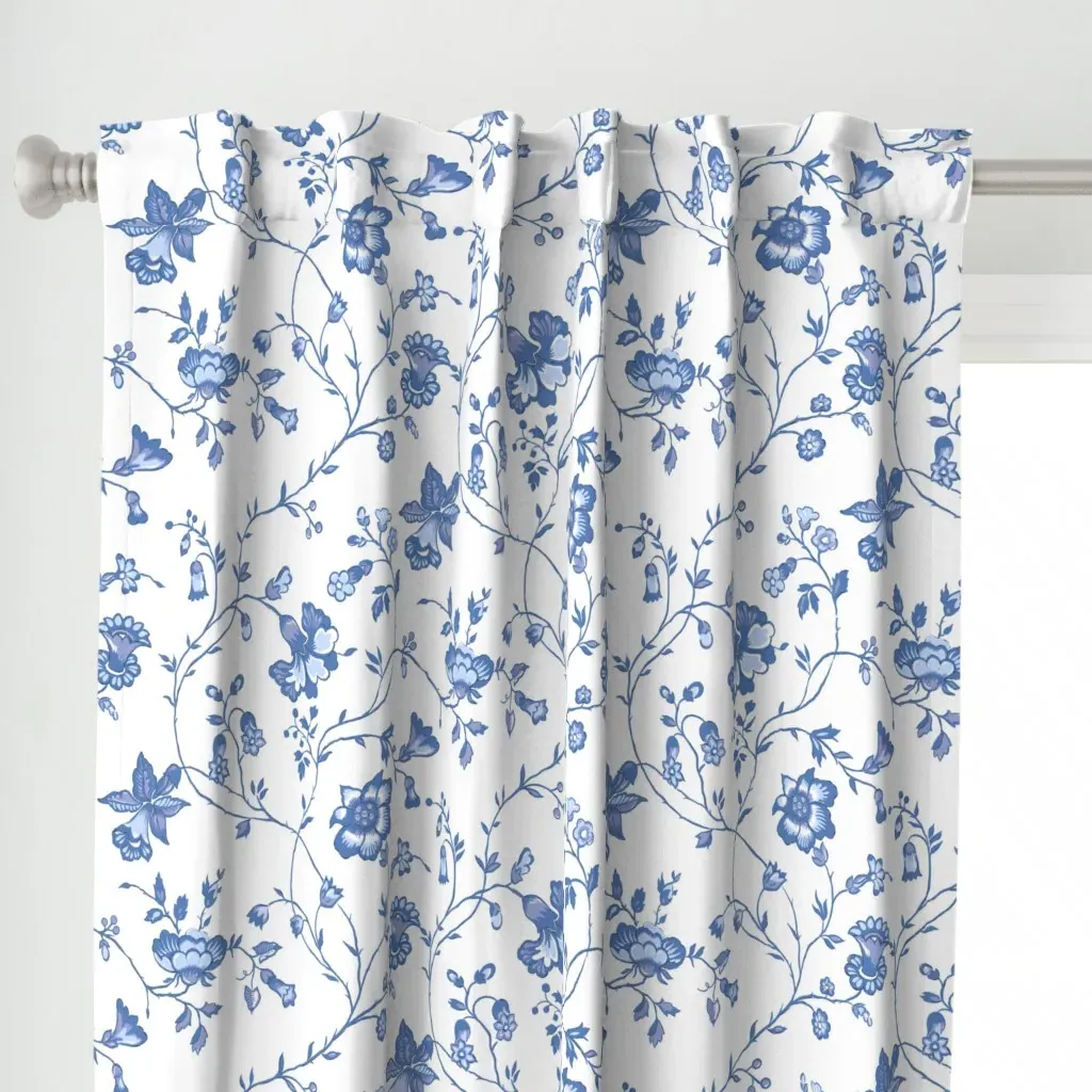 Granny Chic Blue Floral Curtain Panel alternate view