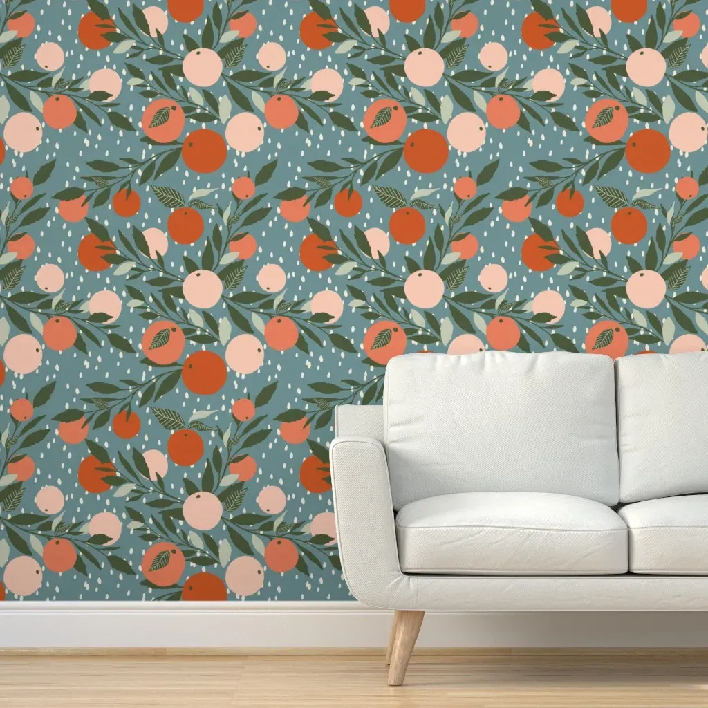 Grapefruit Rain Jumbo Peel and Stick Wallpaper - Blue, Orange product