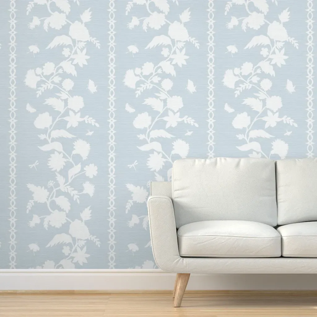 Grasscloth Texture Courtney Block Print Peel and Stick Wallpaper - White, Blue product