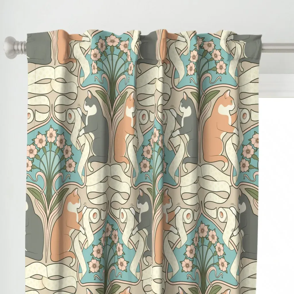Gray and Orange Cats Curtain Panel - Peach alternate view