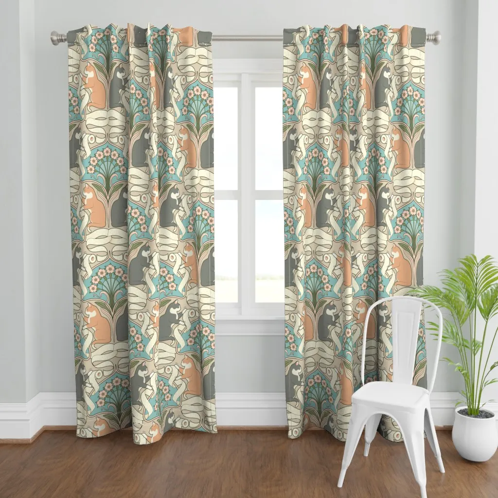 Gray and Orange Cats Curtain Panel - Peach product