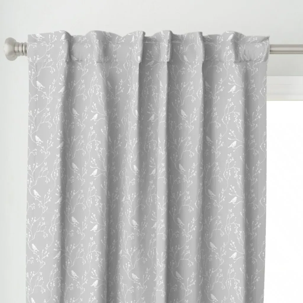 Gray and White Branches Curtain Panel - White alternate view