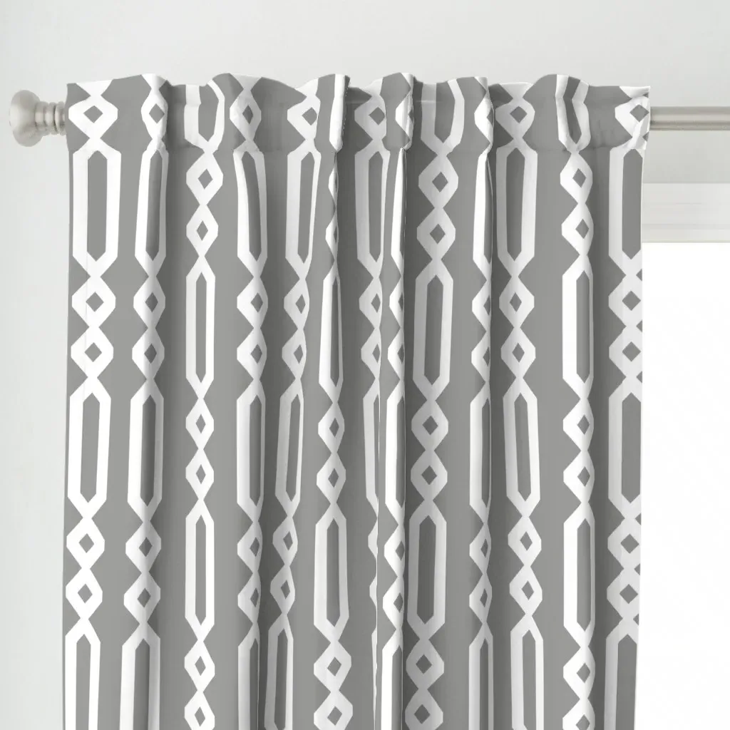 Gray and White Geometric Curtain Panel - White alternate view