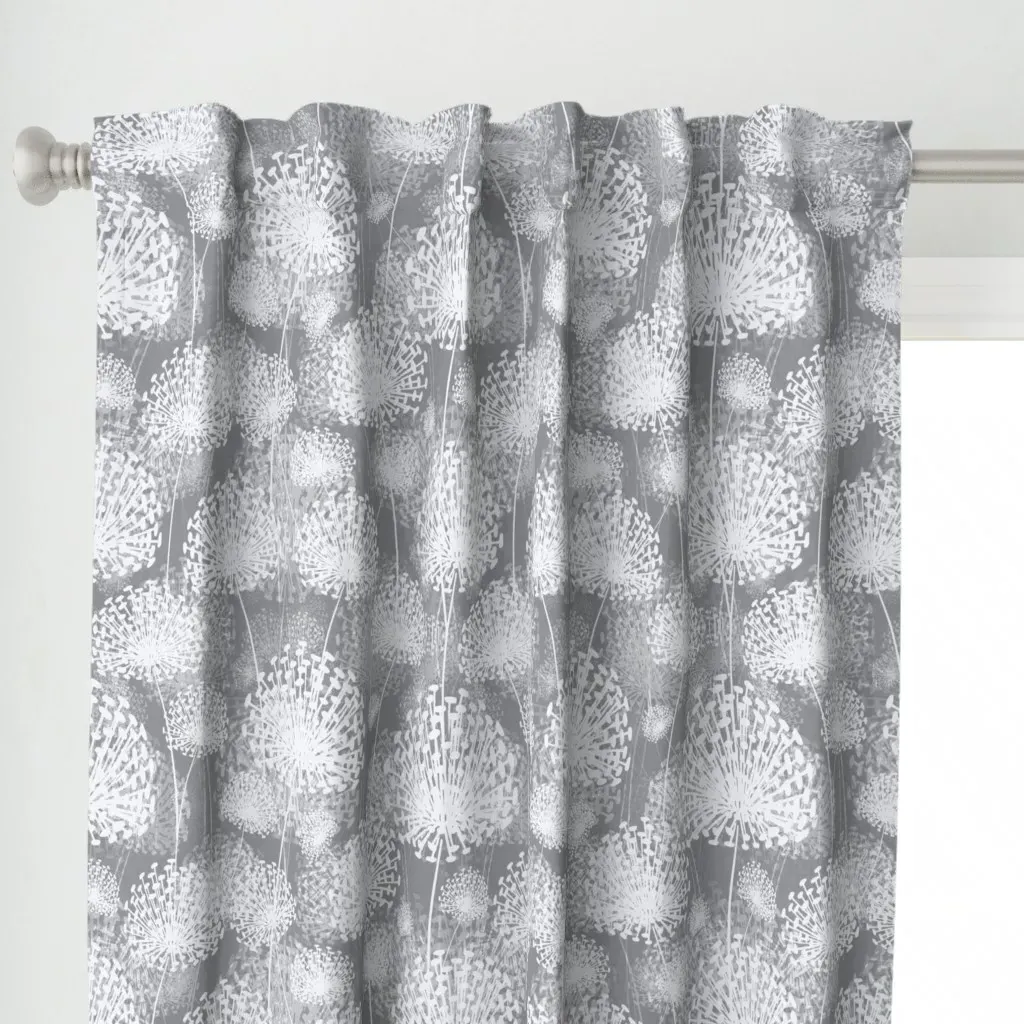 Gray Dandelions 50 Curtain Panel - White alternate view