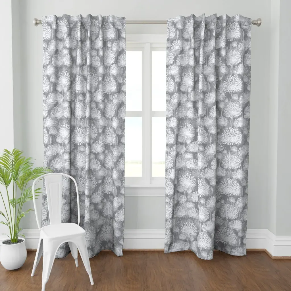 Gray Dandelions 50 Curtain Panel - White product