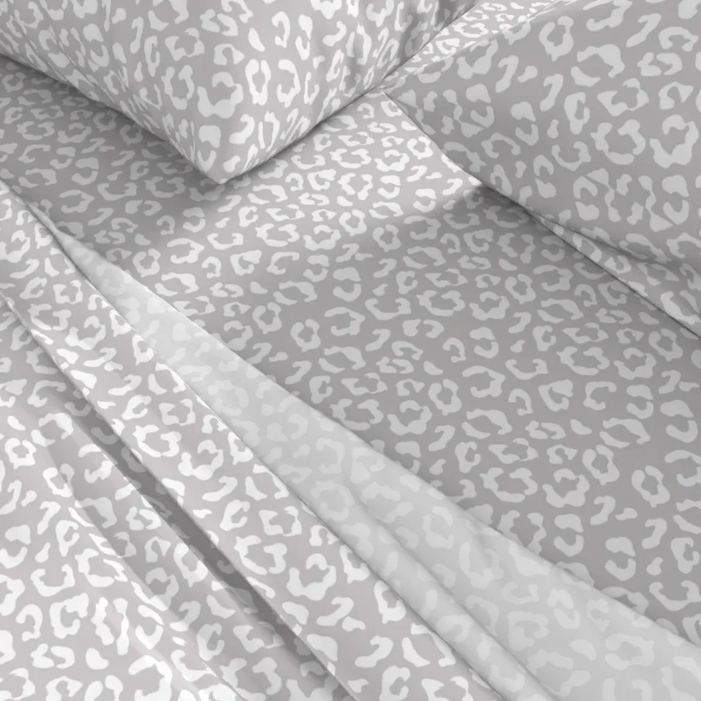 Gray Leopard Queen Sheet Set - White alternate view