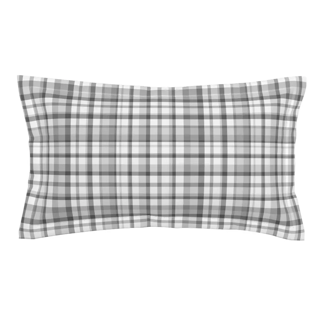 Gray Plaid King Pillow Sham - White product